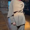 belted medine silk tunic & trouser set khaki