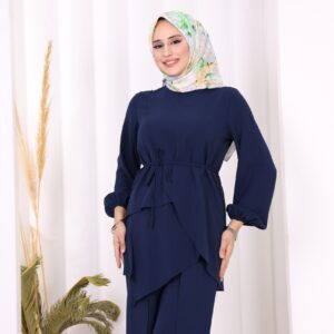 asymmetric cut tunic & trousers two piece set