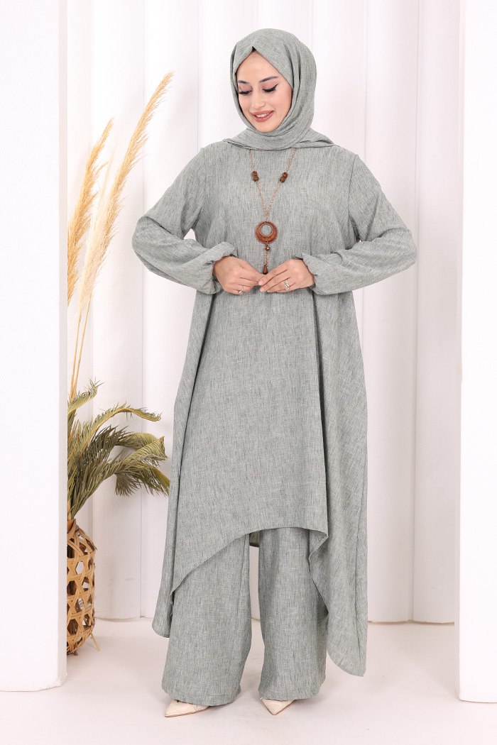 luxury asymmetric linen tunic & pants set