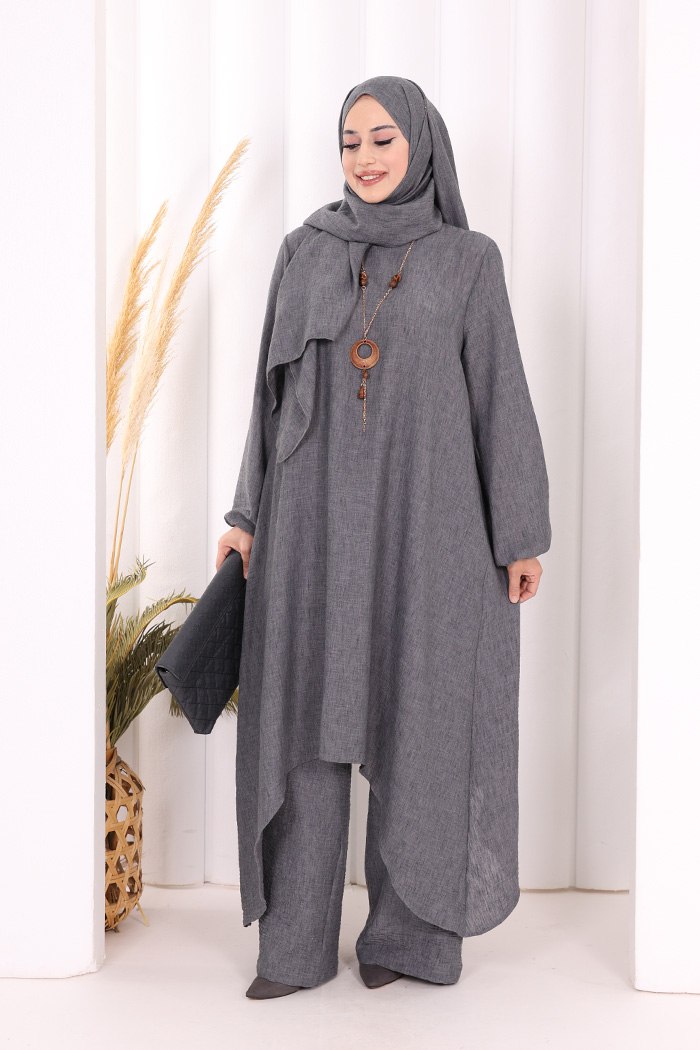 luxury asymmetric linen tunic & pants set