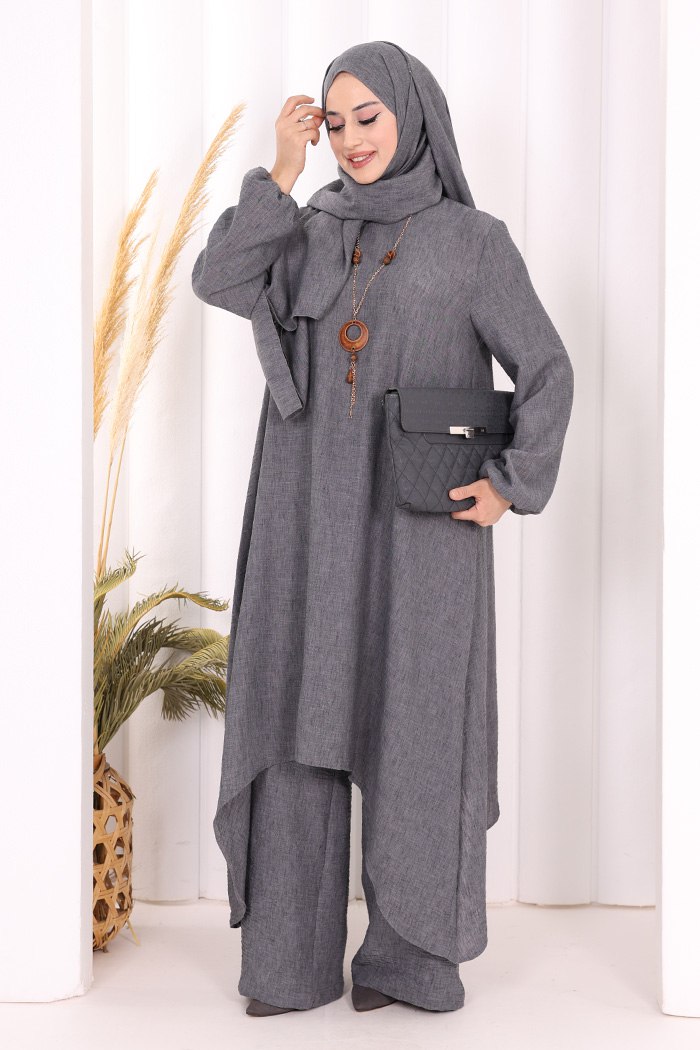 luxury asymmetric linen tunic & pants set