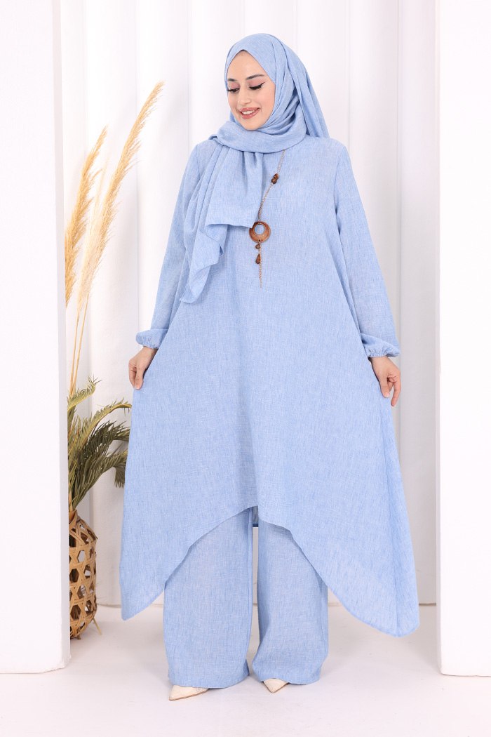 luxury asymmetric linen tunic & pants set