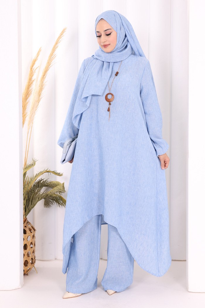 luxury asymmetric linen tunic & pants set