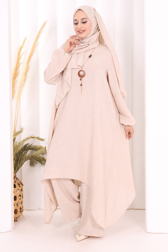 luxury asymmetric linen tunic & pants set