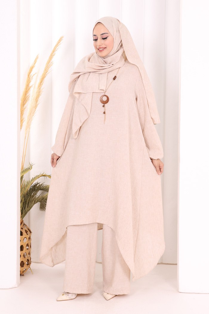 luxury asymmetric linen tunic & pants set