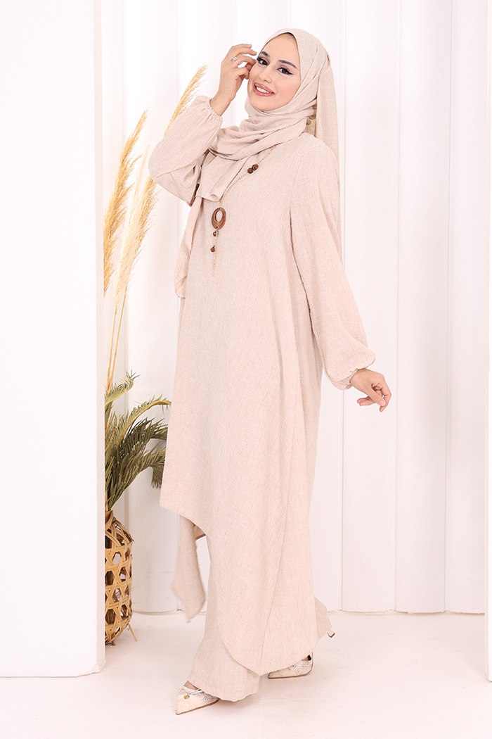 luxury asymmetric linen tunic & pants set