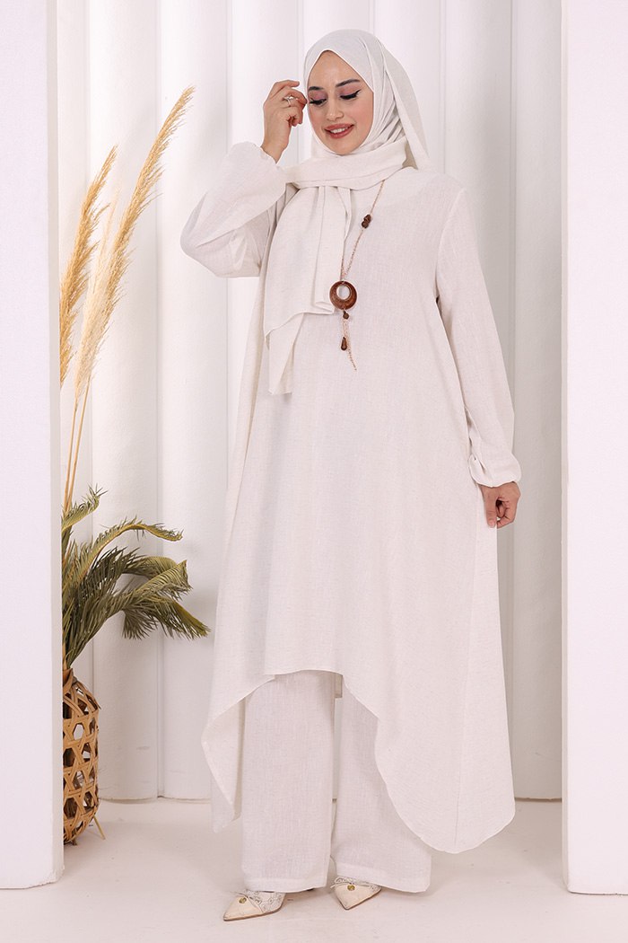 luxury asymmetric linen tunic & pants set