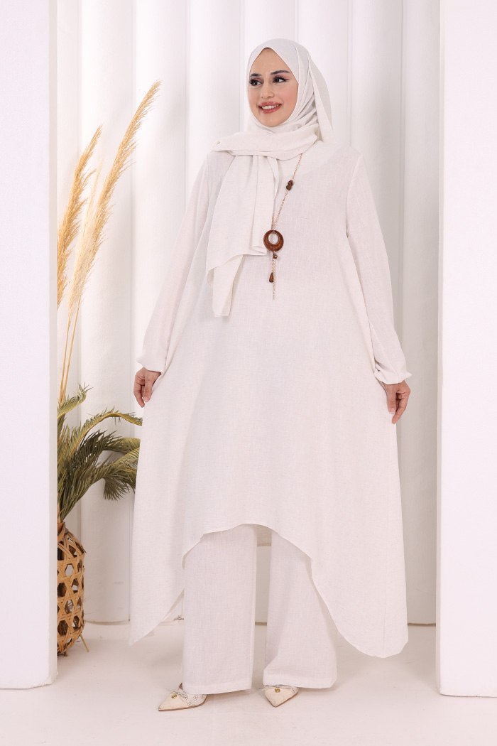 luxury asymmetric linen tunic & pants set