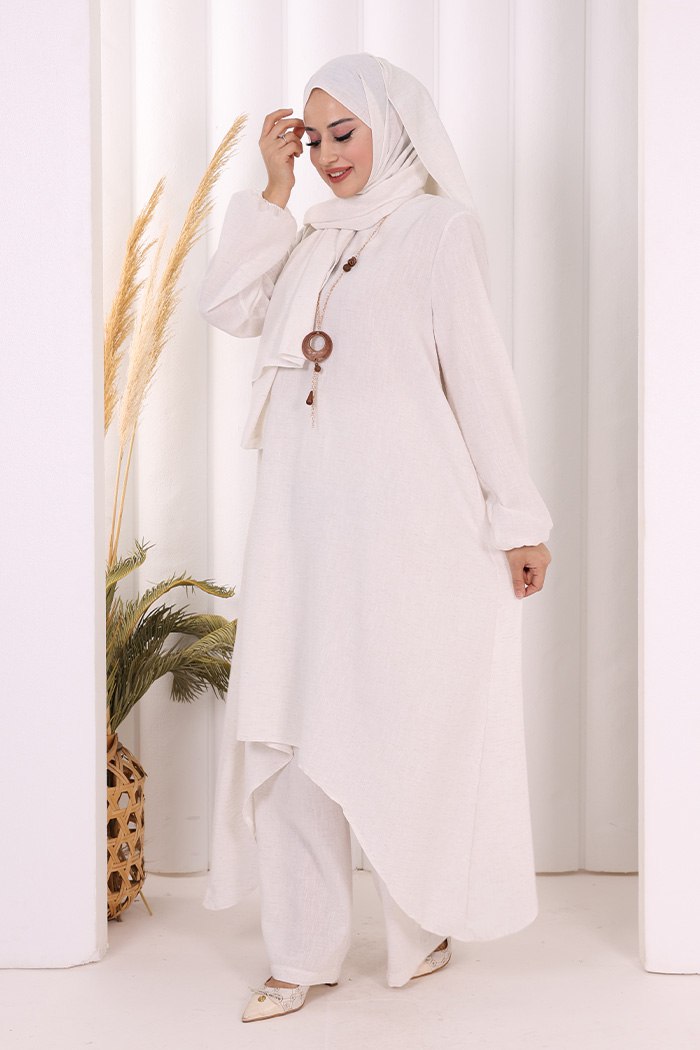 luxury asymmetric linen tunic & pants set